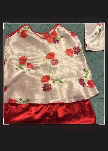 Kırmızı Vintage Bohem Kadın Pijama Takımı - Görsel 4