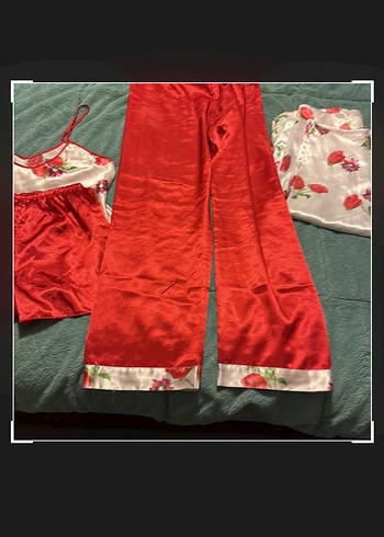 Kırmızı Vintage Bohem Kadın Pijama Takımı - Görsel 8