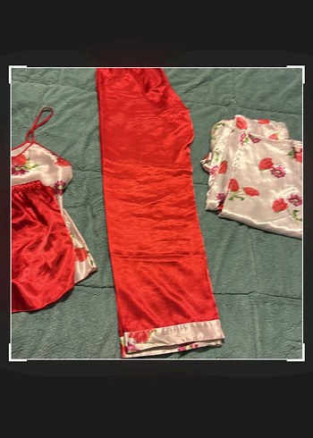 Kırmızı Vintage Bohem Kadın Pijama Takımı - Görsel 7