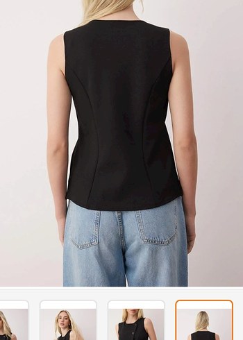 Düğmeli Siyah Denim Kadın Yelek - Görsel 4