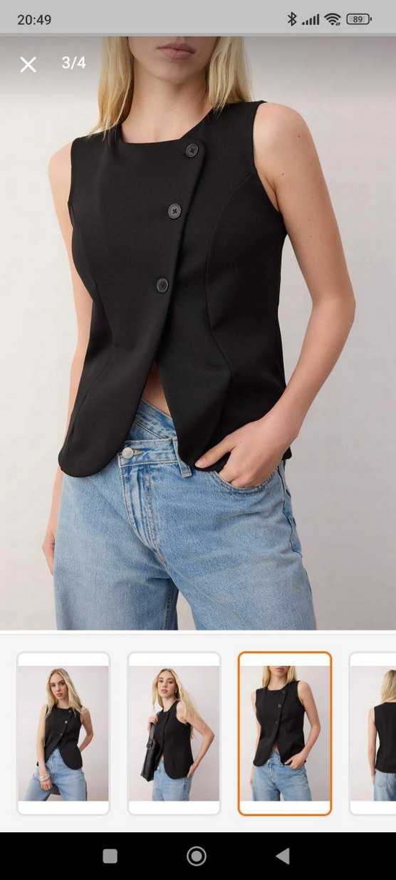 Düğmeli Siyah Denim Kadın Yelek - Görsel 3