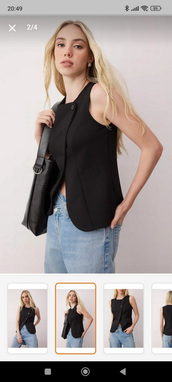 Düğmeli Siyah Denim Kadın Yelek - Görsel 2