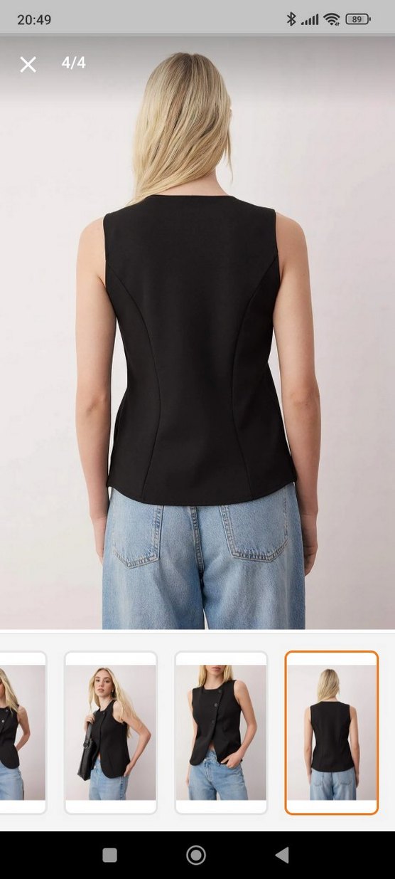 Düğmeli Siyah Denim Kadın Yelek - Görsel 4