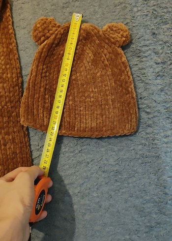 Kahverengi Örgü Çocuk Bere ve Atkı Seti - Görsel 6