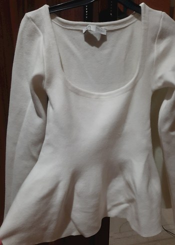 Beyaz Uzun Kollu Kadın Pamuklu Kazak - Görsel 3