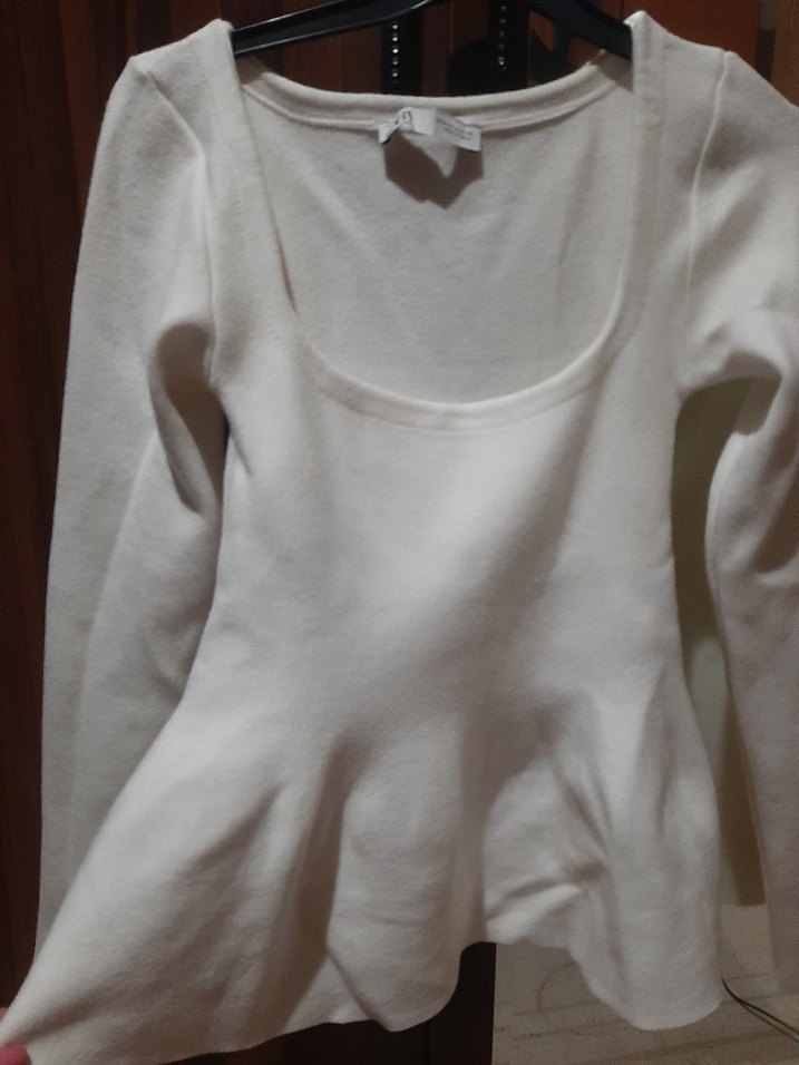 Beyaz Uzun Kollu Kadın Pamuklu Kazak - Görsel 3