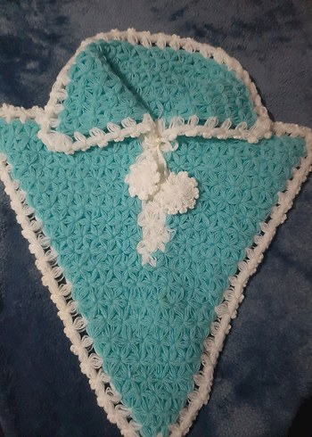 Turkuaz ve beyaz örgü banyo süngeri - Görsel 2