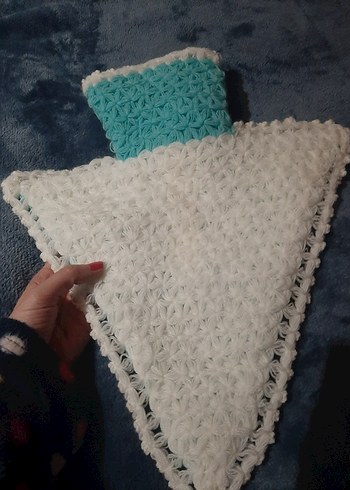 Turkuaz ve beyaz örgü banyo süngeri - Görsel 4