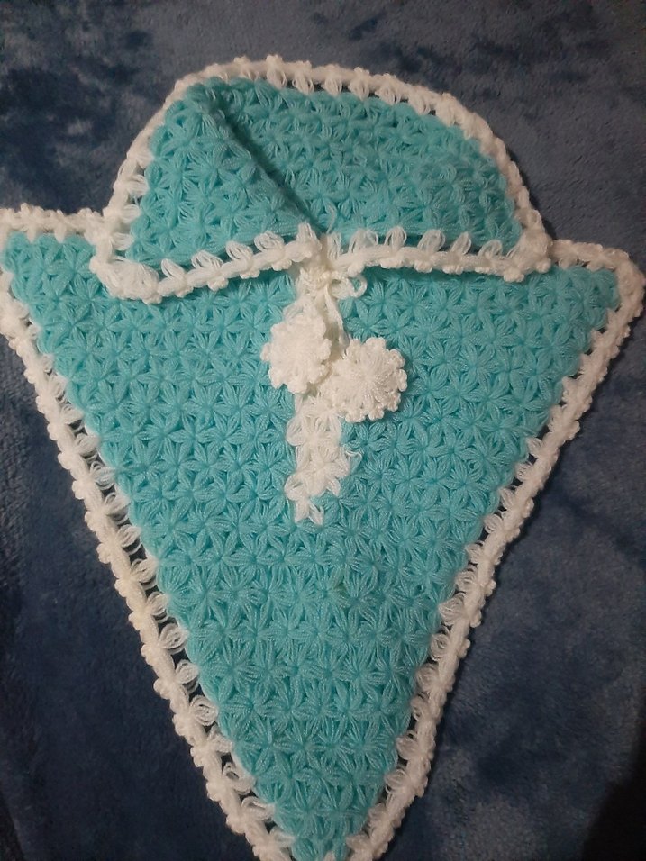 Turkuaz ve beyaz örgü banyo süngeri - Görsel 2