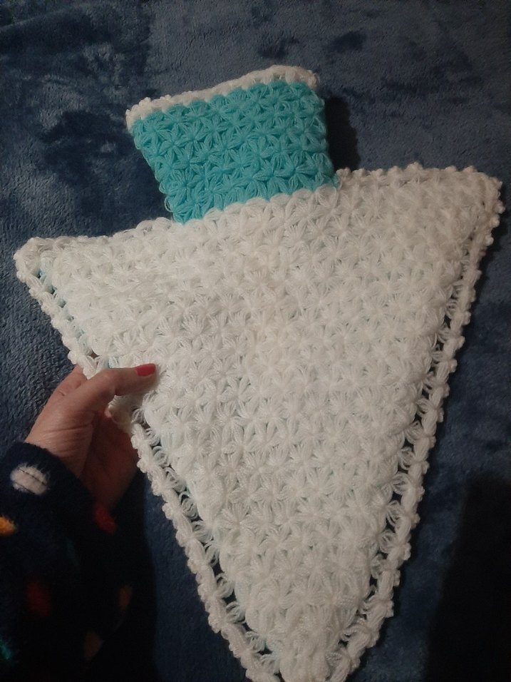 Turkuaz ve beyaz örgü banyo süngeri - Görsel 4