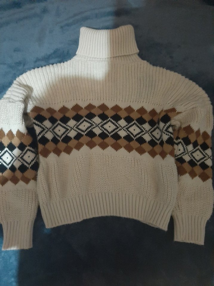 Bohem Stil Boğazlı Örgü Kadın Kazak - Görsel 3