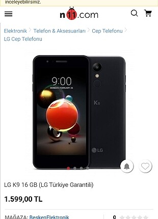 LG K9 2018 akıllı telefon