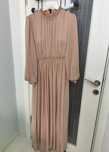 Gold Renkli Uzun Kollu Bohem Abiye Elbise - Görsel 2