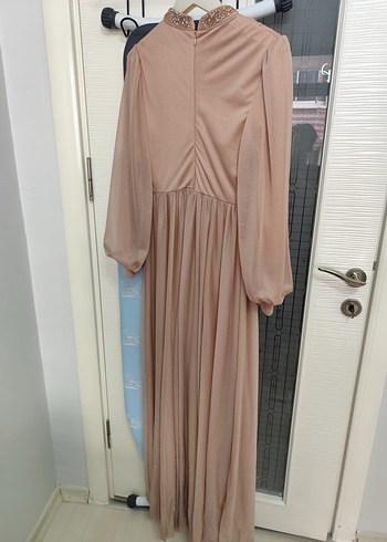 Gold Renkli Uzun Kollu Bohem Abiye Elbise - Görsel 3