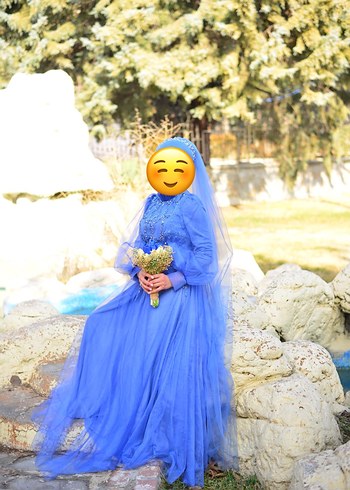 Uzun Kollu Mavi Bohem Zarif Nişan Elbisesi - Görsel 2