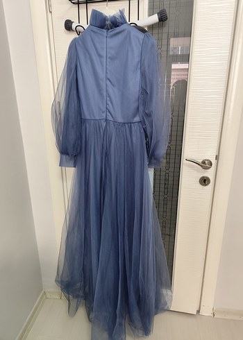 Uzun Kollu Mavi Bohem Zarif Nişan Elbisesi - Görsel 5