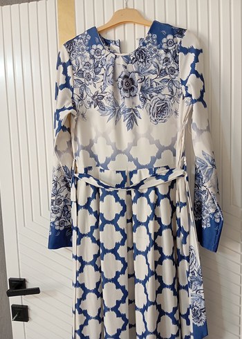 Uzun Kollu Mavi Bağlamalı Bohem Elbise - Görsel 2