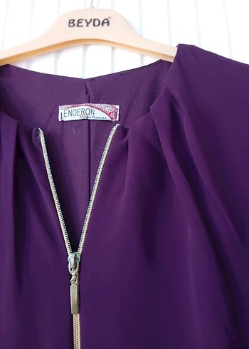 Mor V Yakalı Uzun Kollu Uzun Elbise - Görsel 2