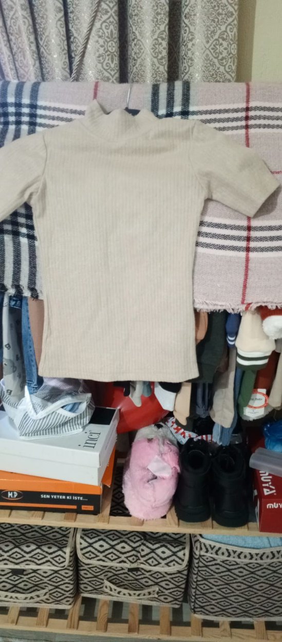 Bej Kadın Boğazlı Triko Kazak - Görsel 2