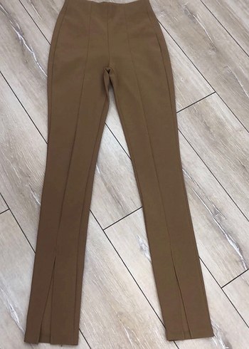 Yırtmaçlı Fitilli Bej Kadın Tayt - Görsel 2