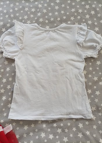 Kız Çocuk Beyaz Kısa Kollu Fırfırlı Tişört - Görsel 2