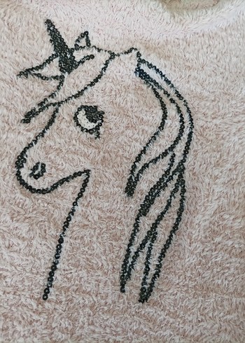 H&M Pembe Kadife Unicorn Nakışlı Kız Sweatshirt