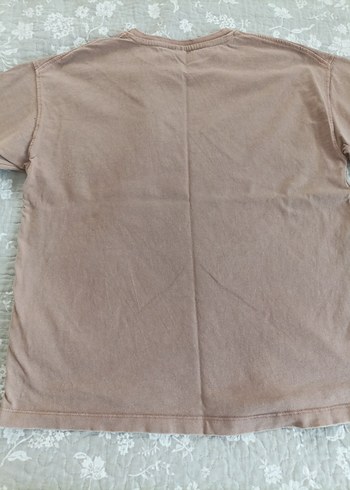 Zara Kızlar için bej keten kısa kollu tişört