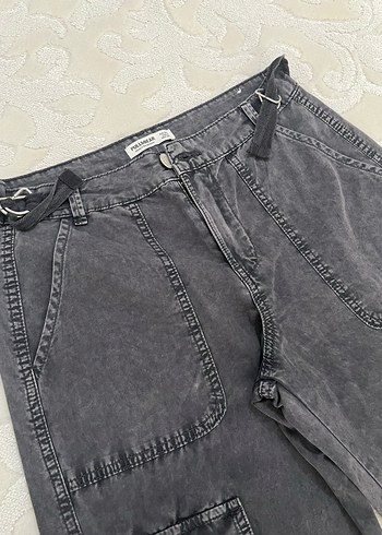 34 Beden gri Renk Gri Bol Kesim Kemerli Denim Kadın Pantolon