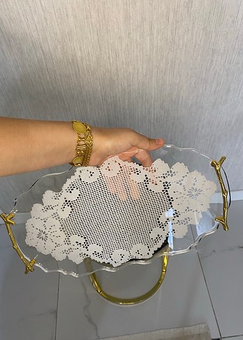 Nakış Desenli Vintage Beyaz Tepsi epoksi - Görsel 3