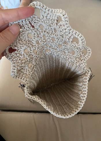 Diğer Gri Örgü Dantel Detaylı Bohem Çapraz Çanta