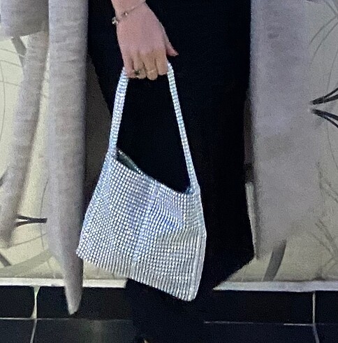 Zara Parlak taşlı çanta abiye çanta gümüş çanta