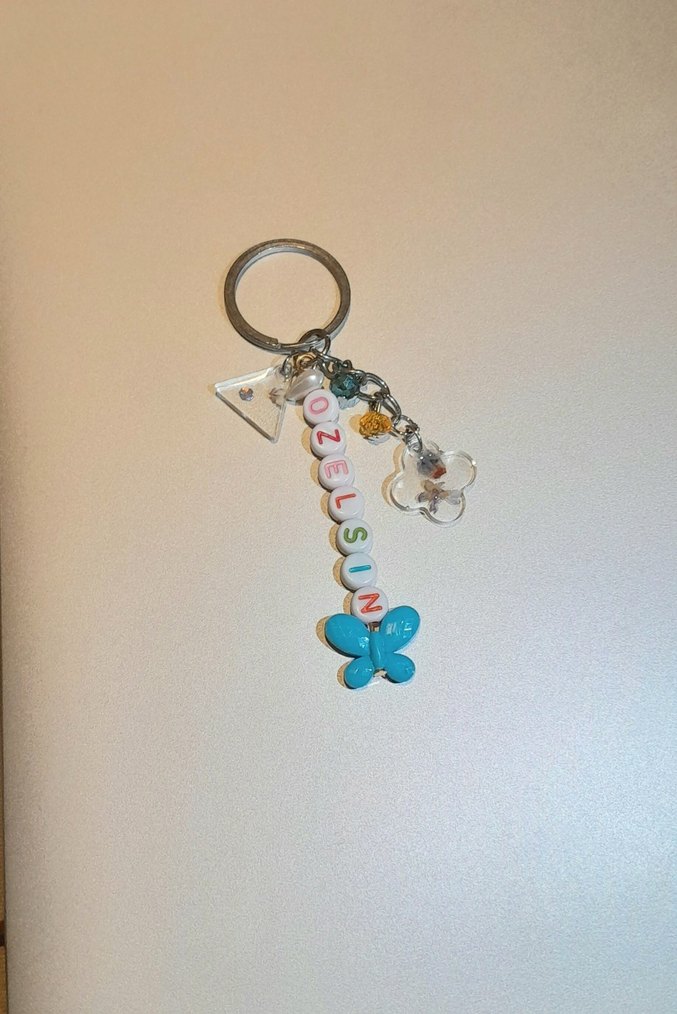 Epoksili Boncuklu Turkuaz Kelebekli Bohem Anahtarlık - Görsel 2