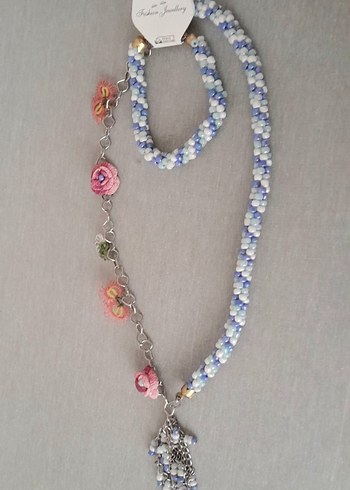 Uzun Renkli Hapishaneişi Yazmalı Kolye+BilekliknTakım - Görsel 2