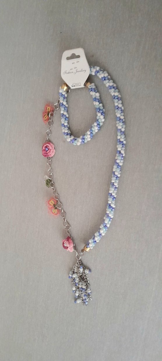 Uzun Renkli Hapishaneişi Yazmalı Kolye+BilekliknTakım - Görsel 2