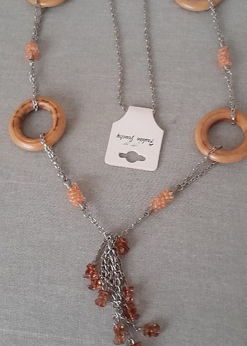 Uzun Zincir Detaylı Bohem Ahşap Kadın Kolye - Görsel 2