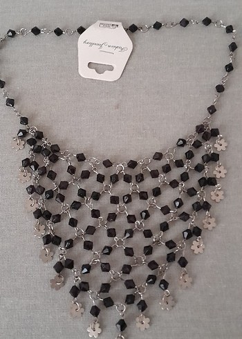 Gri İşlemeli Boncuklu Uzun Kadın Kolye - Görsel 3