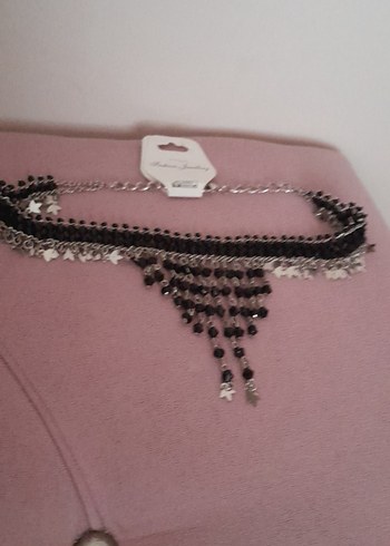 Uzun Siyah Boncuklu Gotik Tasma Kolye - Görsel 2