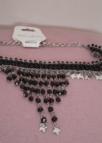 Uzun Siyah Boncuklu Gotik Tasma Kolye - Görsel 3