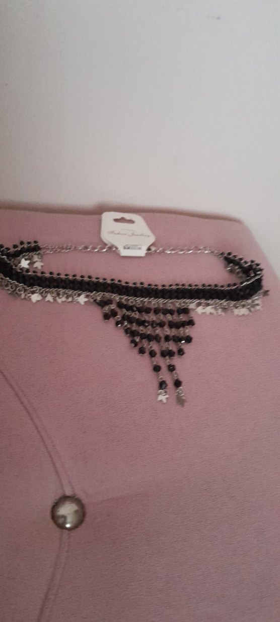 Uzun Siyah Boncuklu Gotik Tasma Kolye - Görsel 2