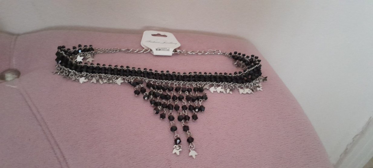 Uzun Siyah Boncuklu Gotik Tasma Kolye - Görsel 3