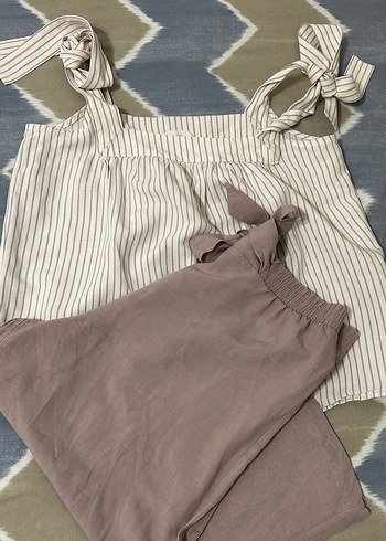 Bej Çizgili Pijama Takımı