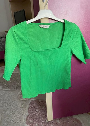 LC Waikiki Yeşil Kare Yaka Kısa Kollu Bluz