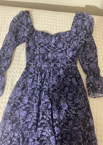 Mor Desenli Gotik Midi Elbise