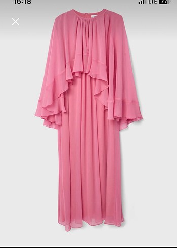 Pembe Drapeli Uzun Kadın Elbise - Görsel 3