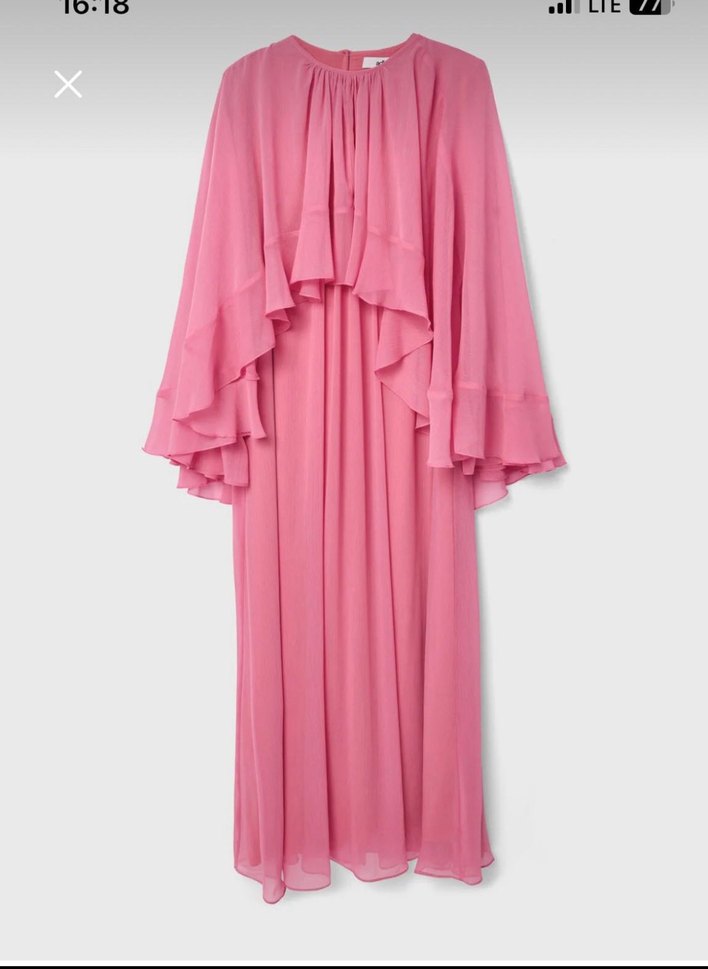 Pembe Drapeli Uzun Kadın Elbise - Görsel 3