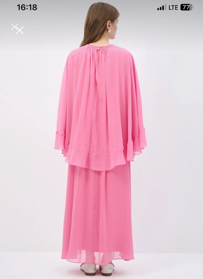 Pembe Drapeli Uzun Kadın Elbise - Görsel 2