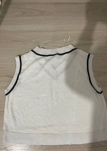 V Yaka Beyaz Örgü Kadın Süveter - Görsel 3