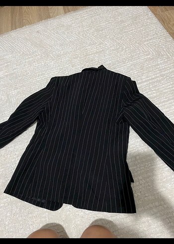 Çizgili Siyah Kadın Blazer Ceket - Görsel 2