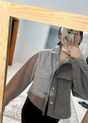 Gri Midi Yün Kadın Ceket - Görsel 2