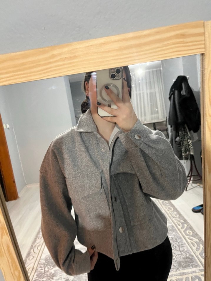 Gri Midi Yün Kadın Ceket - Görsel 3